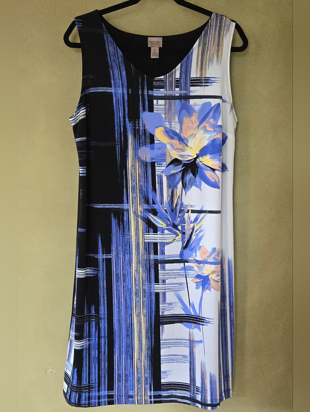 Chico's | Blue and Black Floral Stripe Midi Dress, Size 2 (Equivalent To Large) - Picture 2 of 7